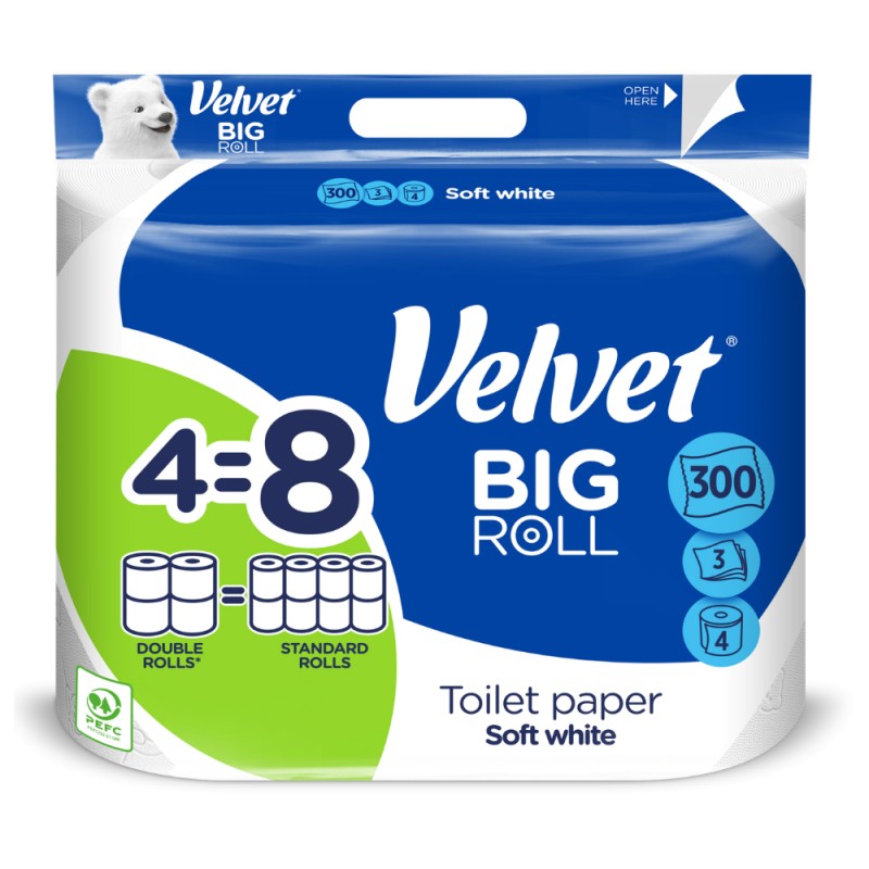 Papier toaletowy Velvet BIG ROLL Delikatnie Biały 4 szt.