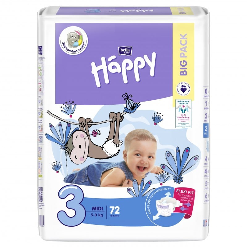 Pieluszki Bella Happy 3 Midi 5-9 kg BIG PACK