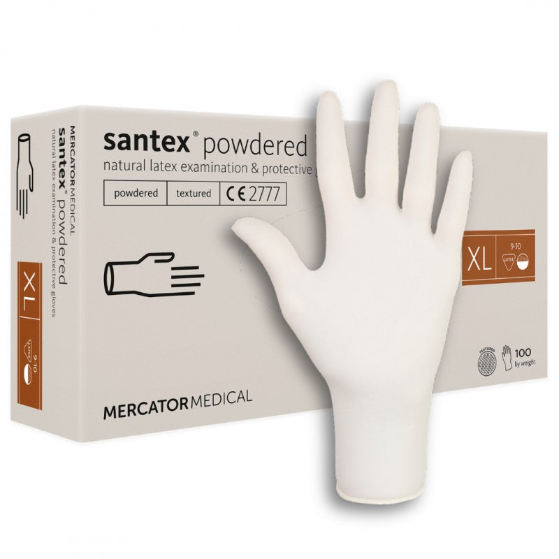 Rękawiczki lateksowe pudrowane teksturowane Mercator Santex Powdered