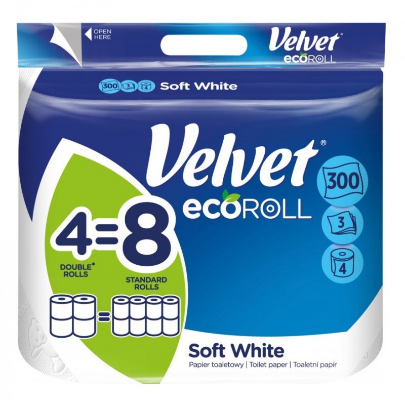 Papier toaletowy Velvet ecoROLL Delikatnie Biały 4 szt.
