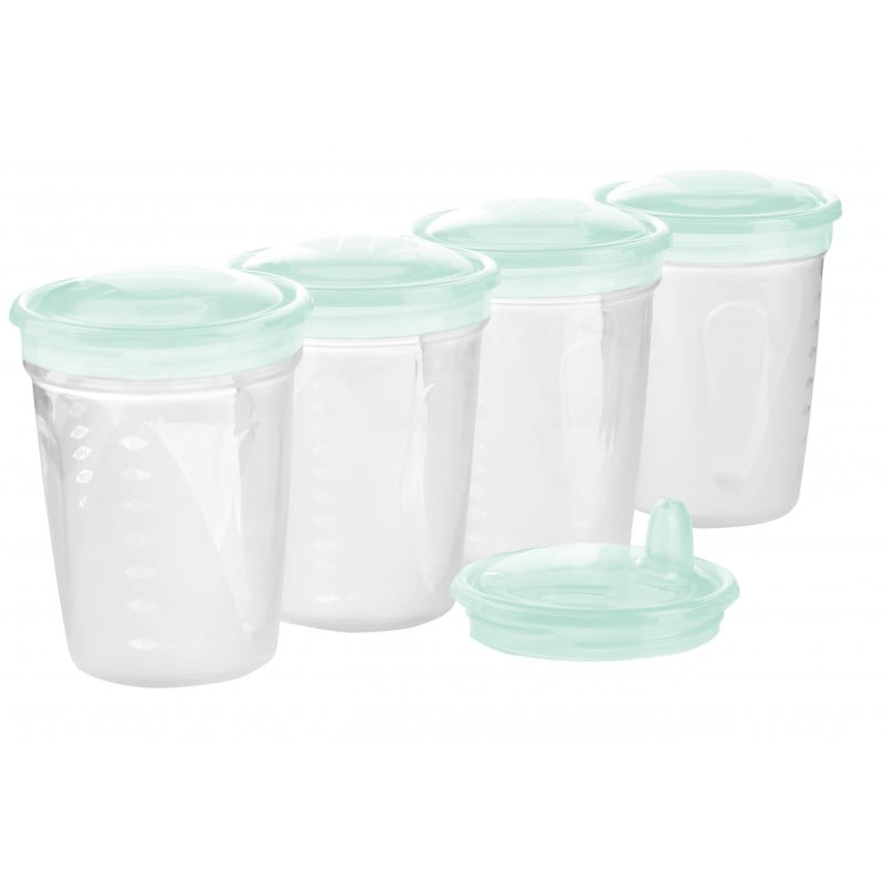 BabyOno Pojemniki do przechowywania pokarmu 4szt. + ustnik