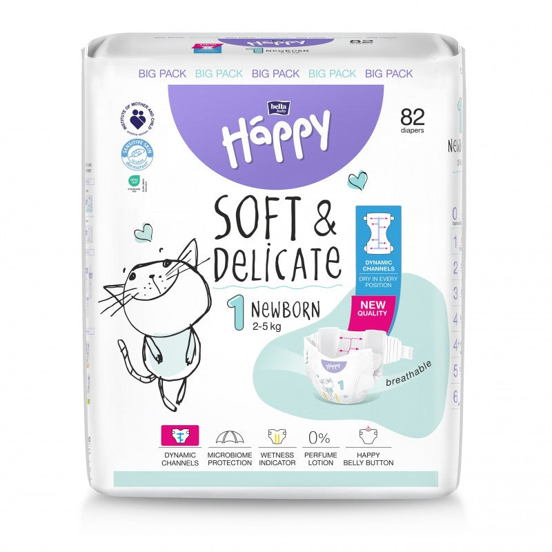 Pieluszki Bella Happy 1 Newborn z dynamicznymi kanałami 2-5 kg