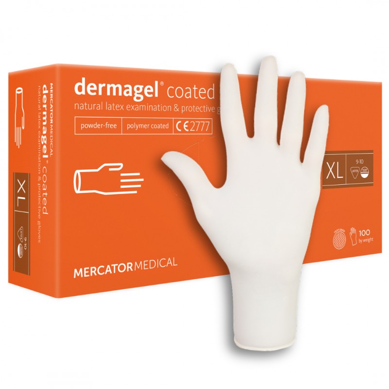 Rękawiczki lateksowe bezpudrowe Mercator Dermagel Coated
