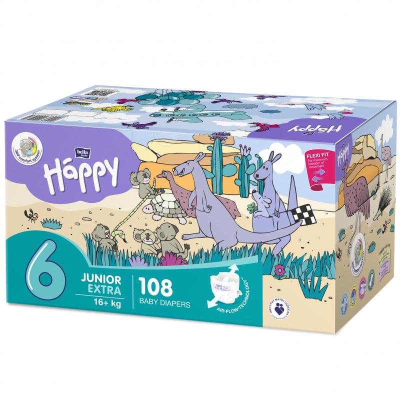 Pieluszki Bella Happy 6 Junior Extra BOX 108 szt.