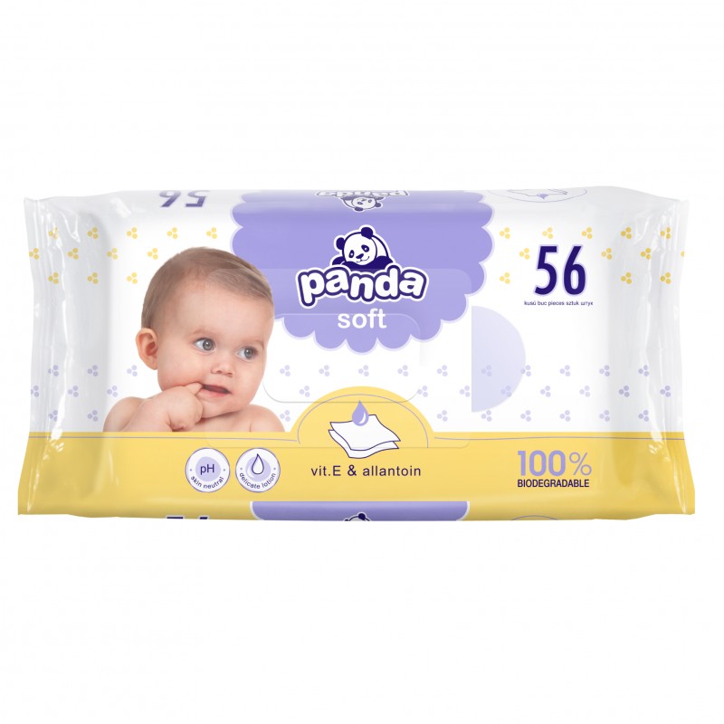 Chusteczki nawilżane Panda Soft z alantoiną i wit. E 56 szt.