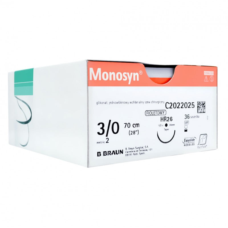 B.Braun Monosyn 3/0 nici chirurgiczne wchłanialne, fioletowe 36 szt.