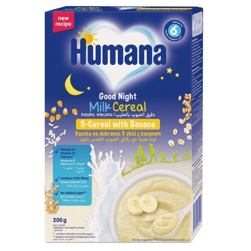Kaszka mleczna na dobranoc Humana 5 zbóż z bananem 200 g