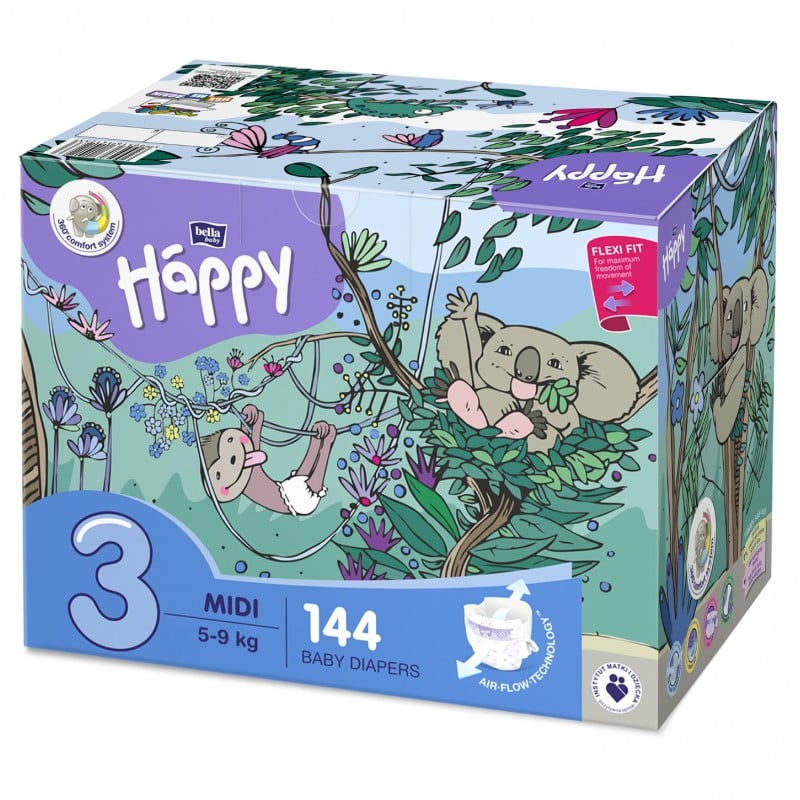 Pieluszki Bella Happy 3 Midi BOX 144 szt.