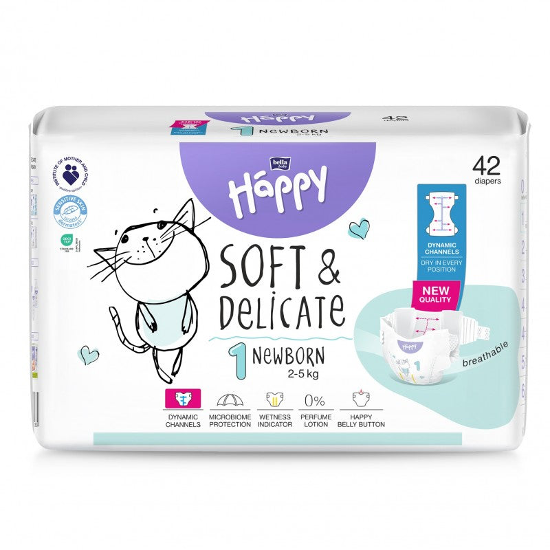 Pieluszki Bella Happy 1 Newborn z dynamicznymi kanałami 2-5 kg