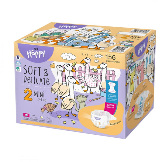 Pieluszki Bella Happy 2 Mini z dynamicznymi kanałami BOX 156 szt.