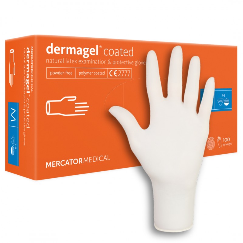 Rękawiczki lateksowe bezpudrowe Mercator Dermagel Coated