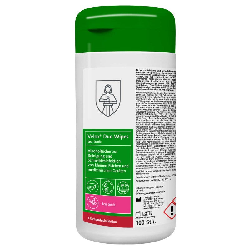 Chusteczki alkoholowe do dezynfekcji powierzchni Velox Duo Wipes Medisept