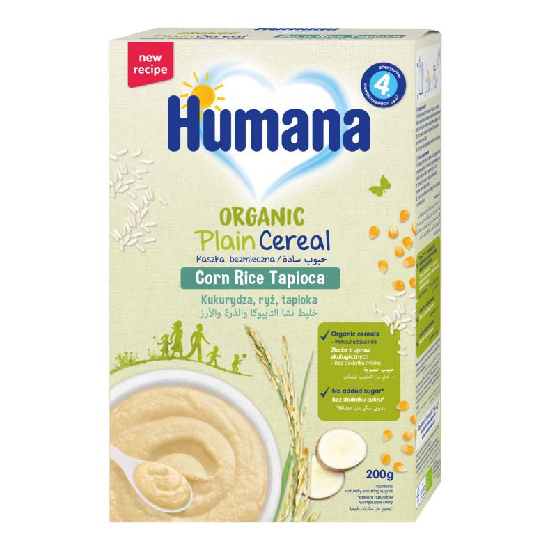 Kaszka kukurydziana z ryżem i tapioką bezmleczna Humana Organic po 4. miesiącu 200 g