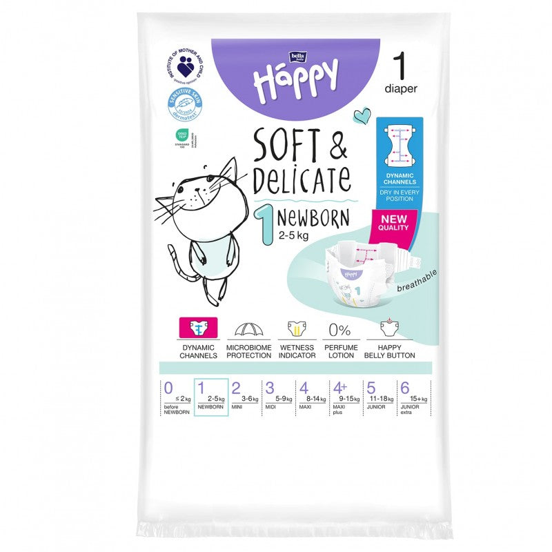 Pieluszki Bella Happy 1 Newborn z dynamicznymi kanałami 2-5 kg