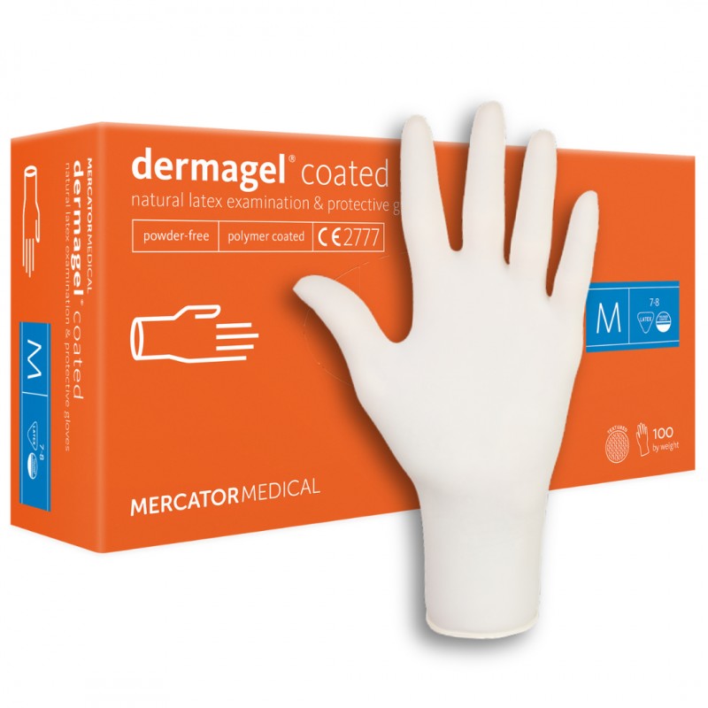 Rękawiczki lateksowe bezpudrowe Mercator Dermagel Coated