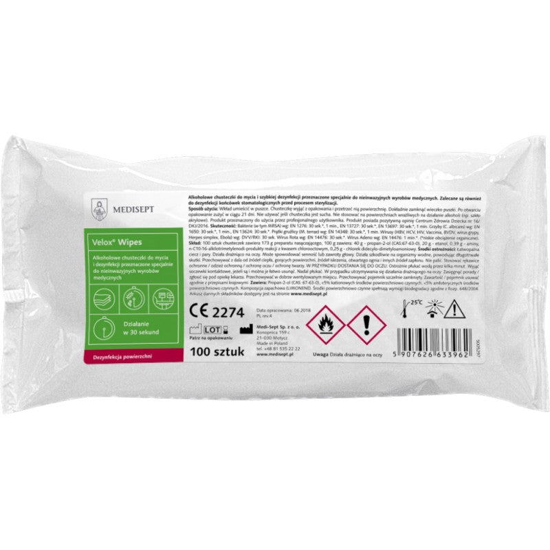 Chusteczki alkoholowe Velox Wipes do dezynfekcji powierzchni Medisept