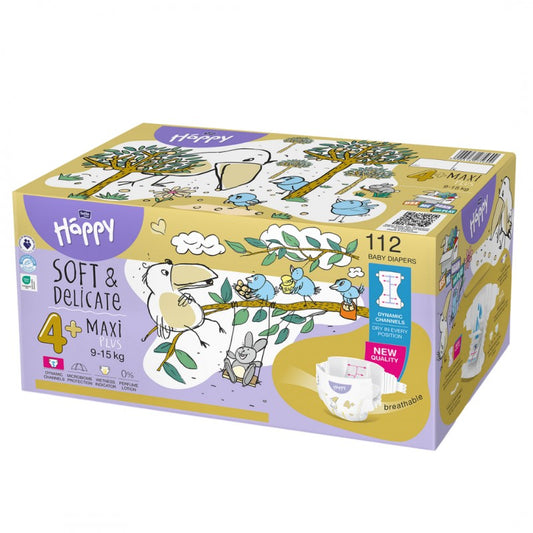 Pieluszki Bella Happy 4+ Maxi Plus z dynamicznymi kanałami BOX 112 szt.