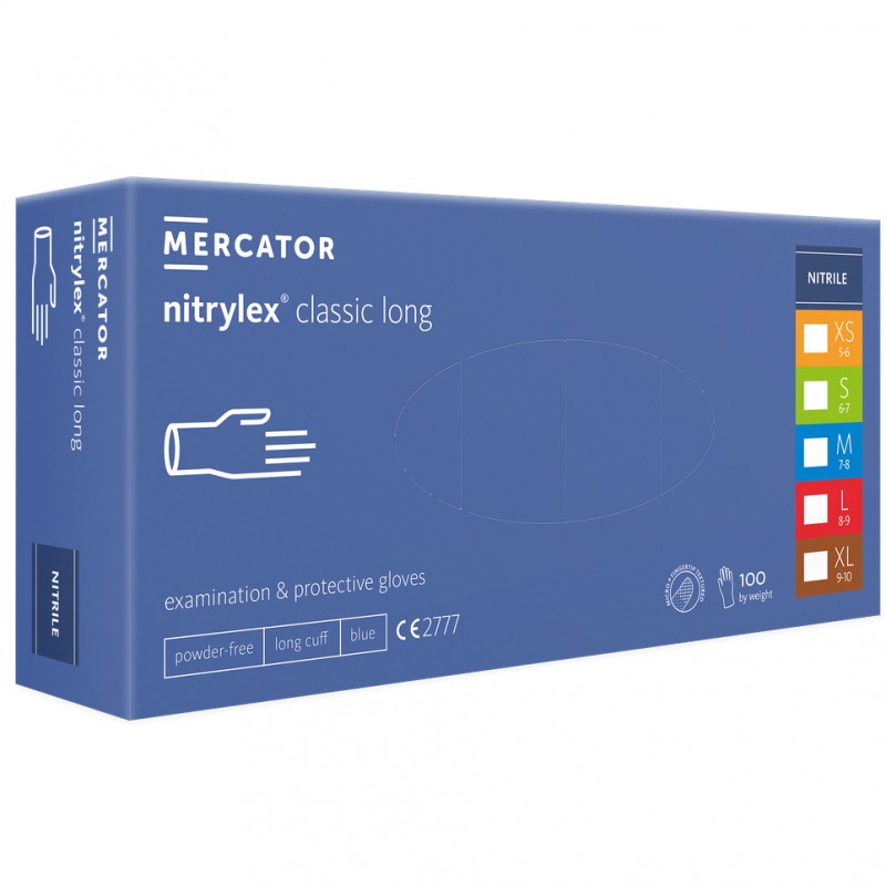 ***Rękawiczki jednorazowe nitrylowe niebieskie Mercator Nitrylex Classic Long 100 szt.