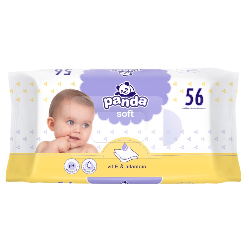 Chusteczki nawilżane Panda Soft z alantoiną i wit. E 56 szt.