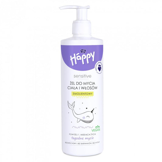 Emolientowy żel do mycia ciała i włosów dla dzieci 2w1 Happy Sensitive 400 ml