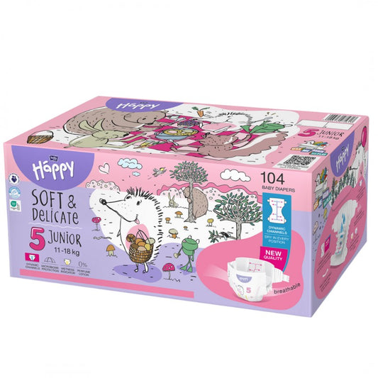 Pieluszki Bella Happy 5 Junior z dynamicznymi kanałami BOX 104 szt.
