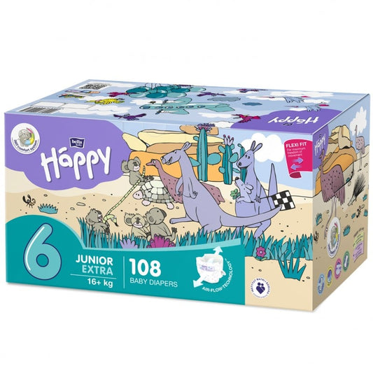 Pieluszki Bella Happy 6 Junior Extra BOX 108 szt.