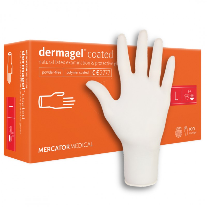 Rękawiczki lateksowe bezpudrowe Mercator Dermagel Coated