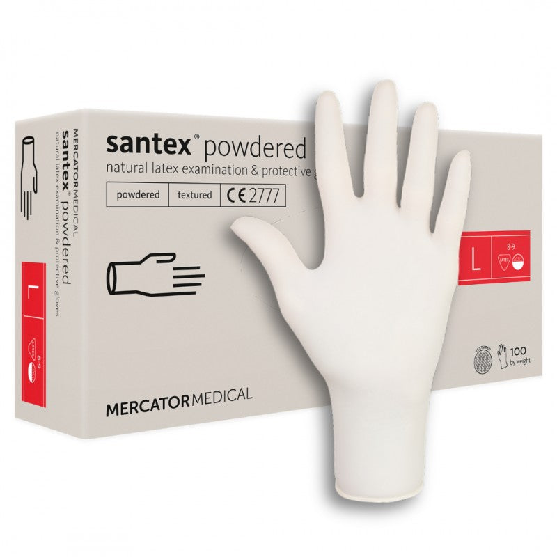 Rękawiczki lateksowe pudrowane teksturowane Mercator Santex Powdered
