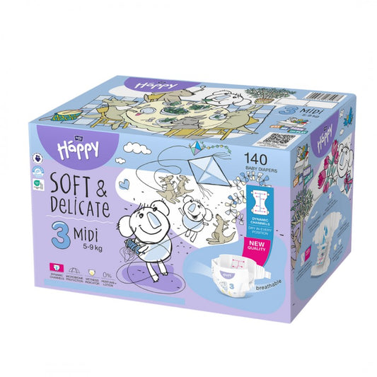 Pieluszki Bella Happy 3 Midi z dynamicznymi kanałami BOX 140 szt.
