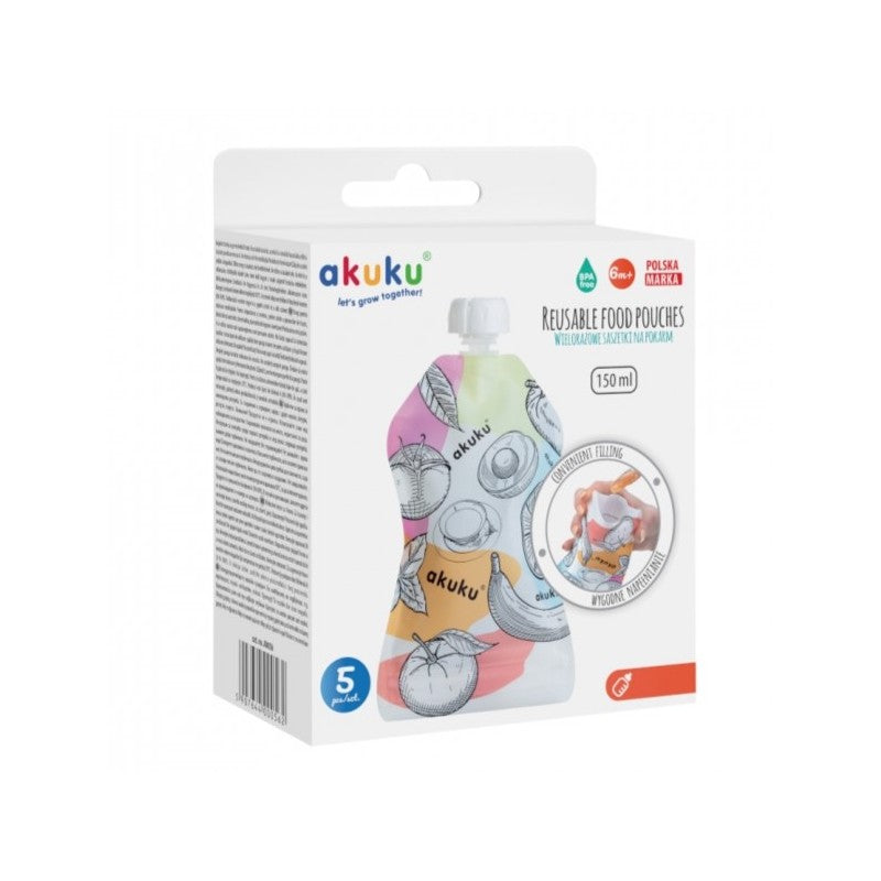 Wielorazowe saszetki na pokarm Akuku 5 szt.