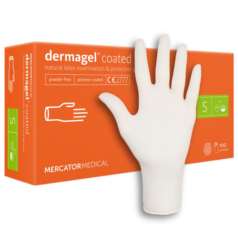 Rękawiczki lateksowe bezpudrowe Mercator Dermagel Coated
