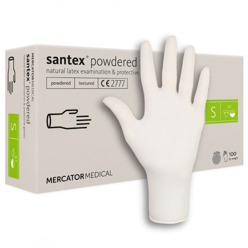 Rękawiczki lateksowe pudrowane teksturowane Mercator Santex Powdered