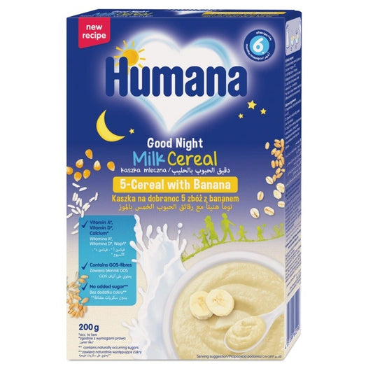 Kaszka mleczna na dobranoc Humana 5 zbóż z bananem 200 g